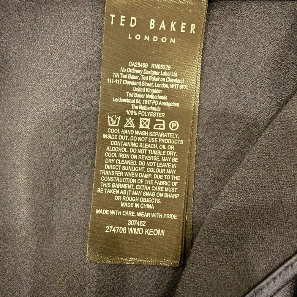 NWT Ted Baker Size 6 Keomi Navy Waterfall Ruffle Satin Bias Cut Midi Dress TB 2 - Picture 12 of 13